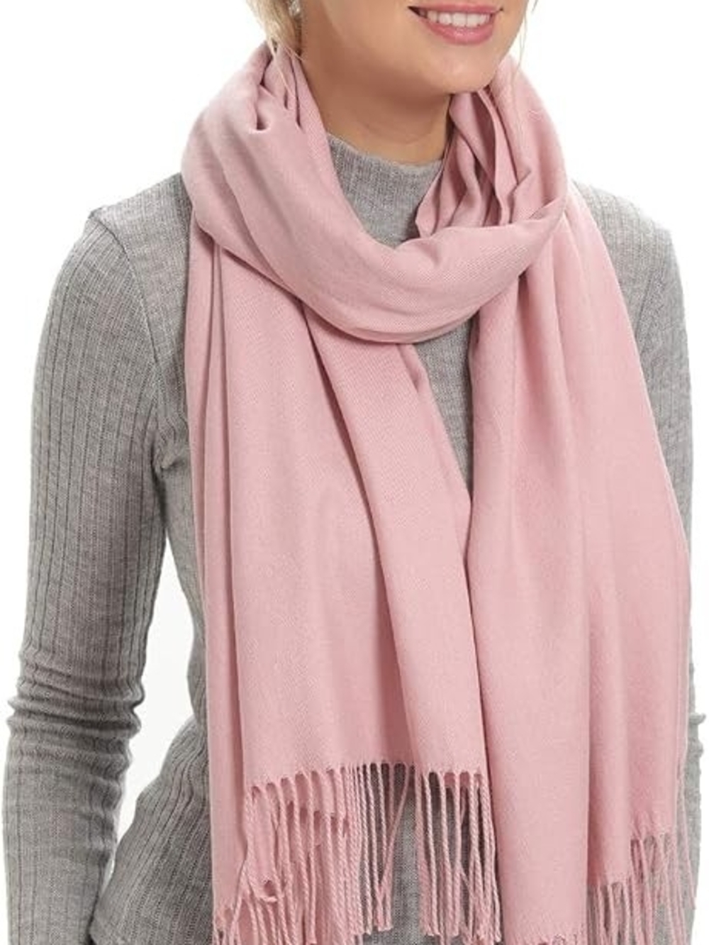 New In Bag - Soft Pink Fringe Wrap Shawl for Women